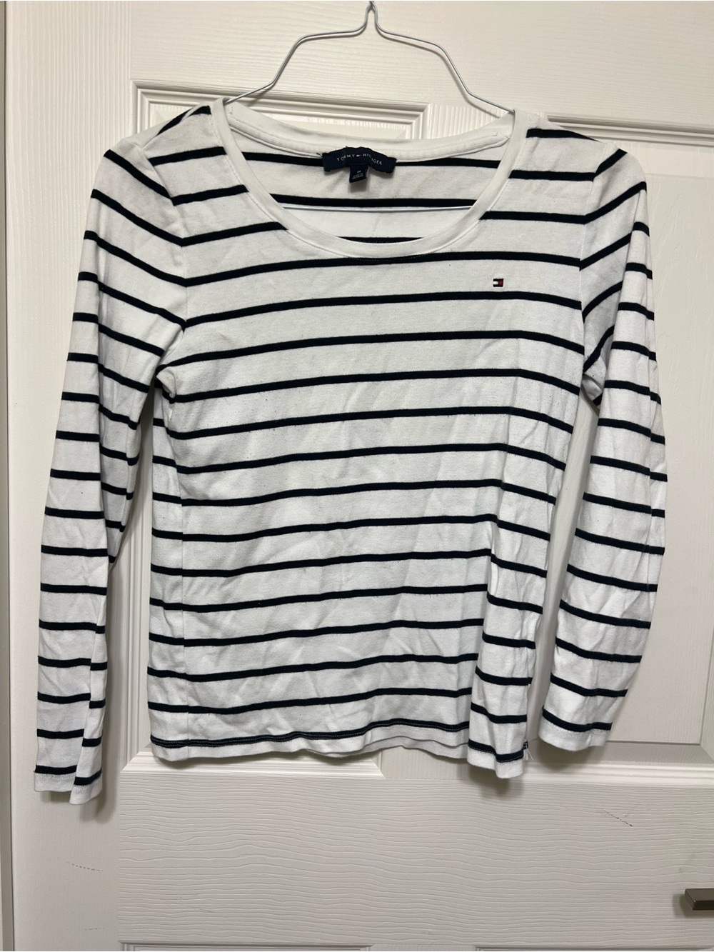 Tommy Hilfiger White Navy Striped Long Sleeve Tee